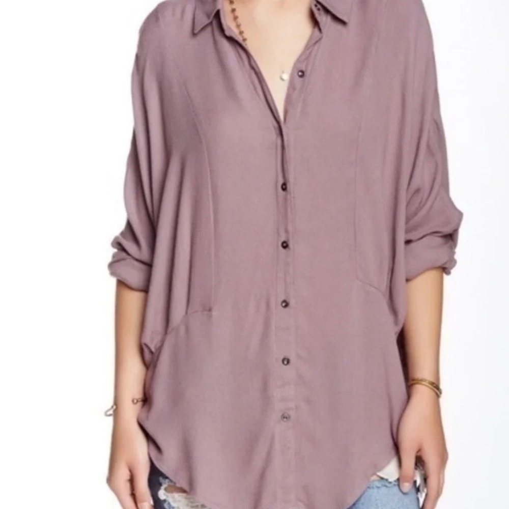 Free People True Affection Button-Up Tunic in Smoke Purple, Size L